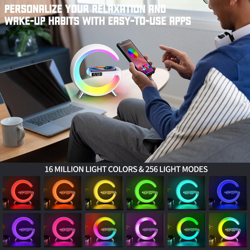 Bluetooth Speaker LED Alarm Clock.RGB Colorful Atmosphere Night Light Lamp.Sunrise Simulation Wake Up.15W Wireless Phone Charger - Vittstore