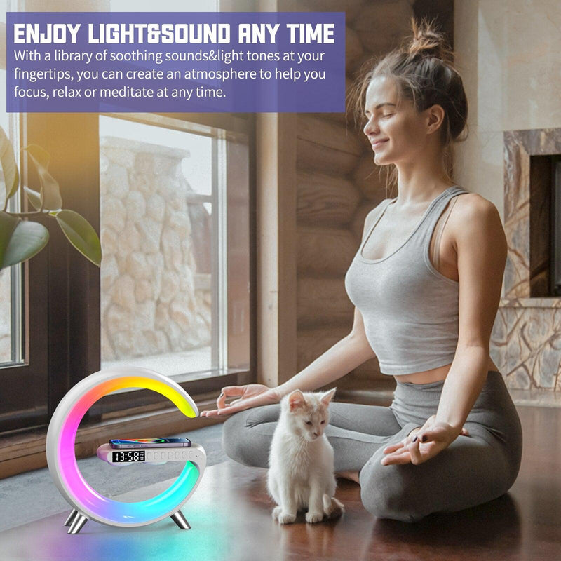 Bluetooth Speaker LED Alarm Clock.RGB Colorful Atmosphere Night Light Lamp.Sunrise Simulation Wake Up.15W Wireless Phone Charger - Vittstore