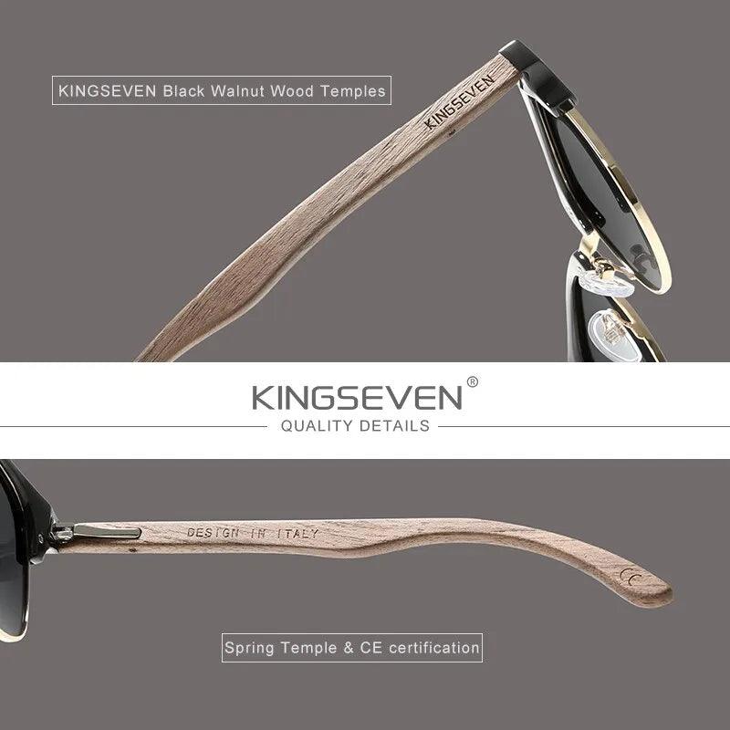 KINGSEVEN ÓCULOS DE SOL POLARIZADO UV400 FEITO Á MÃO DE MADEIRA NOGUEIRA PARA MULHERES - Vittstore