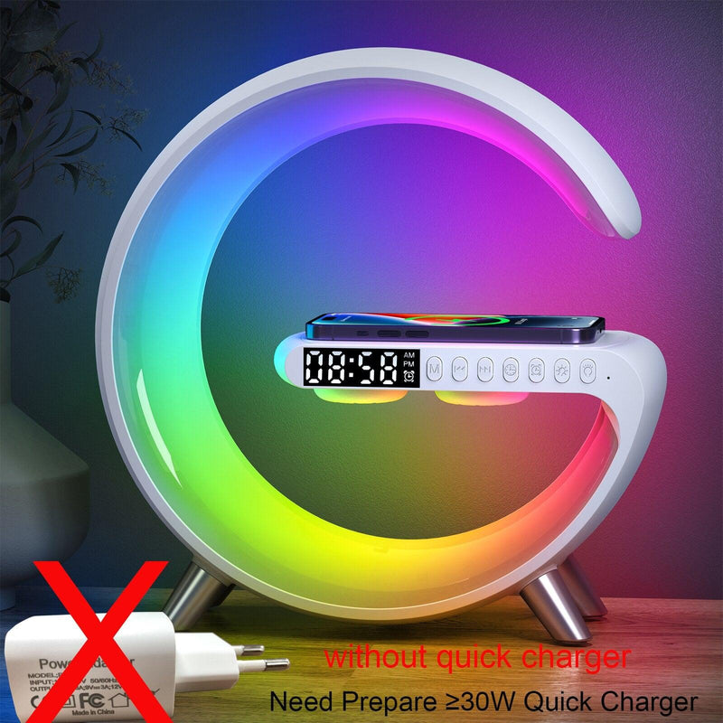 Bluetooth Speaker LED Alarm Clock.RGB Colorful Atmosphere Night Light Lamp.Sunrise Simulation Wake Up.15W Wireless Phone Charger - Vittstore