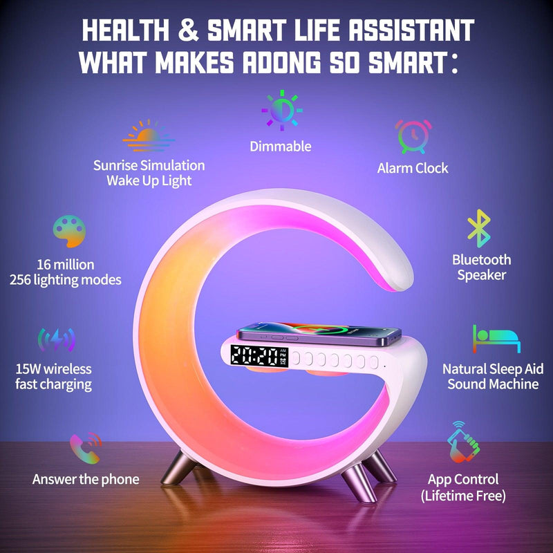 Bluetooth Speaker LED Alarm Clock.RGB Colorful Atmosphere Night Light Lamp.Sunrise Simulation Wake Up.15W Wireless Phone Charger - Vittstore